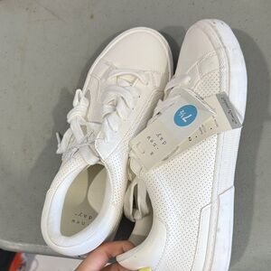 White Perforated Lace-Up Sneakers